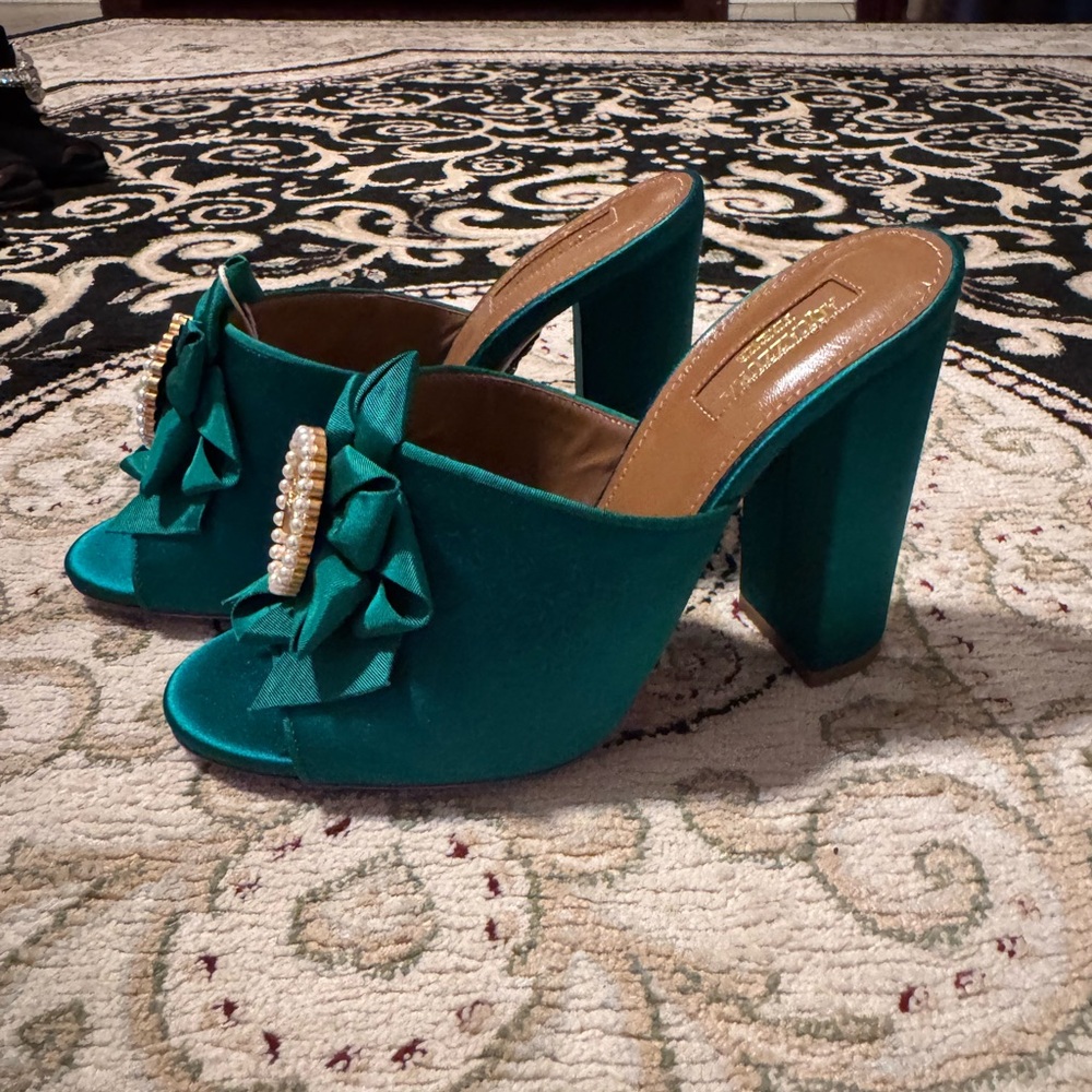 New Aquazzura Luxurious Green Embellished Mules Size 38.5 - Picture 3 of 7